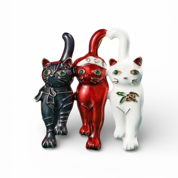 Piper K Other - Festive Trio Cat Figurines - Holiday Christmas Brooch